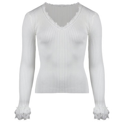 JAIMY Celine lace detail knitwear top white