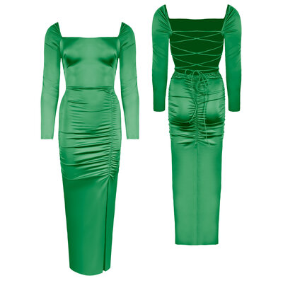 JAIMY Adriana lace up back satin dress green