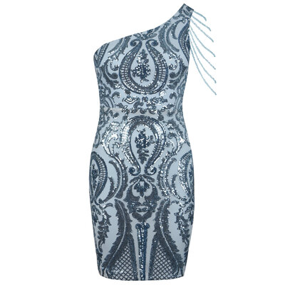 JAIMY Emilia beaded detail sequin dress blue