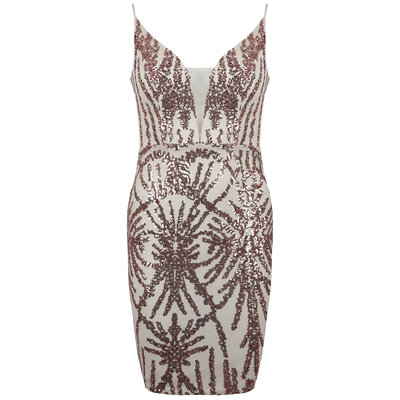 JAIMY Leah beaded detail sequin dress rose