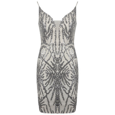 JAIMY Leah beaded detail sequin dress beige