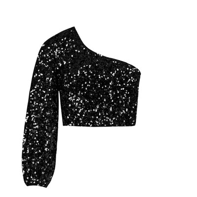 JAIMY Willa one shoulder sequin top black