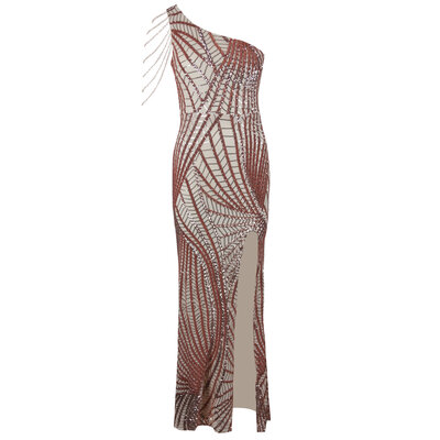 JAIMY Jayda beaded detail maxi sequin dress rose