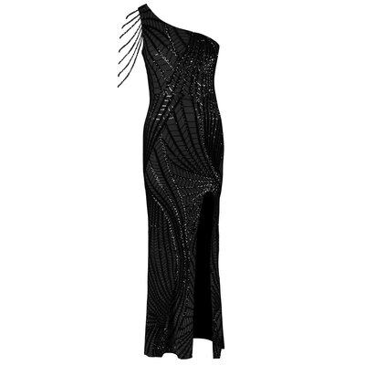 JAIMY Jayda beaded detail maxi sequin dress black