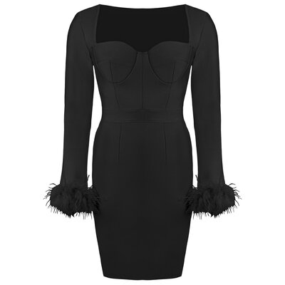 JAIMY Ayleen feather detail bandage dress black