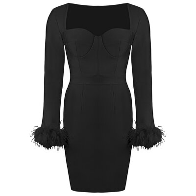 JAIMY Ayleen feather detail bandage dress black