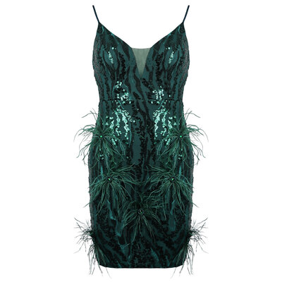 JAIMY Juliette feather detail sequin dress emerald