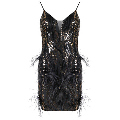 JAIMY Juliette feather detail sequin dress black