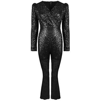 JAIMY Puff sleeve sequin jumpsuit black