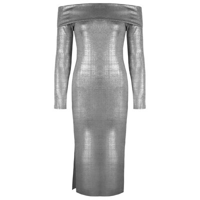 JAIMY Brielle off shoulder metallic dress silver