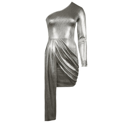 JAIMY Charlie metallic one shoulder dress gold