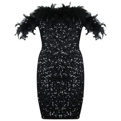 JAIMY Raelynn feather detail sequin dress