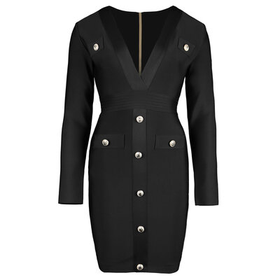 JAIMY Raelyn gold button bandage dress black