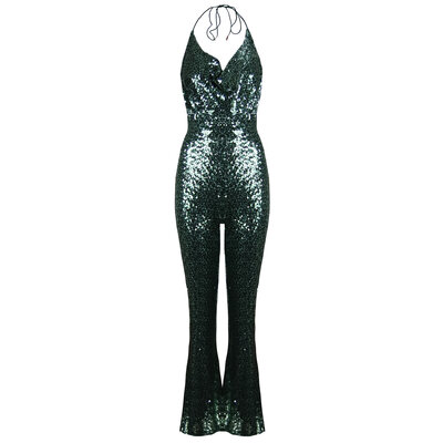 JAIMY Open back sequin jumpsuit emerald