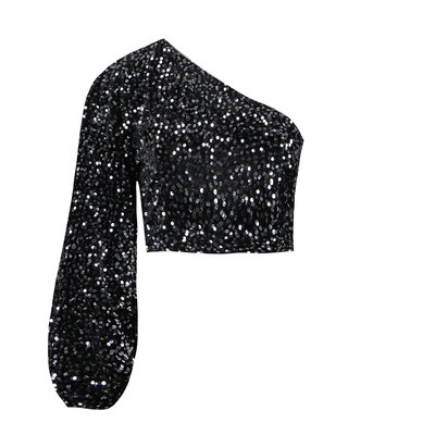 JAIMY Peyton one shoulder sequin top silver