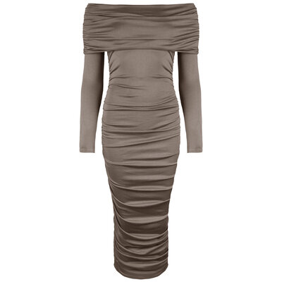 JAIMY Johanna off shoulder dress taupe