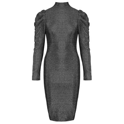 JAIMY Puff sleeve sparkle dress silver