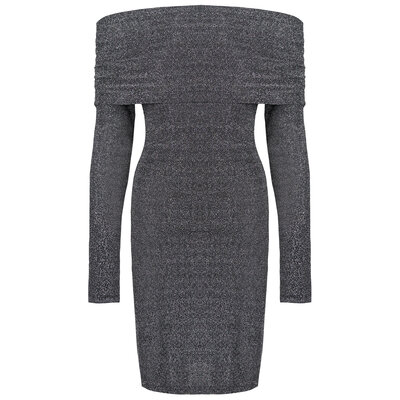 JAIMY Kehlani off shoulder sparkle dress silver