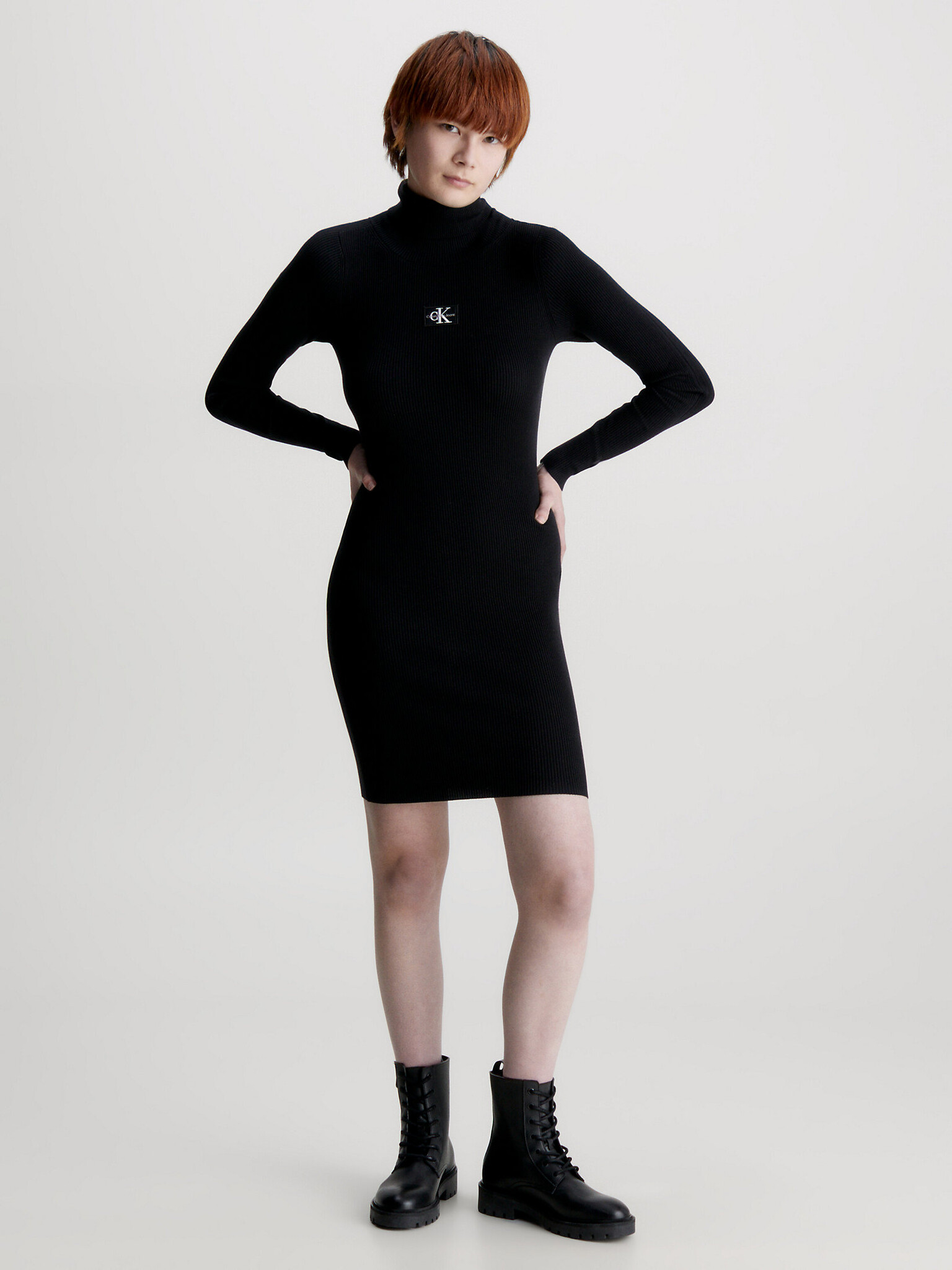 CALVIN KLEIN Badge roll Ck sweater black - neck dress