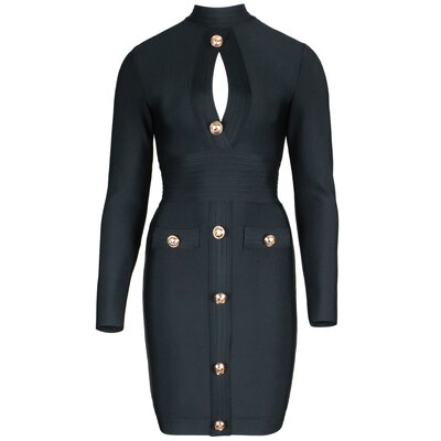 JAIMY Briella gold button bandage dress black