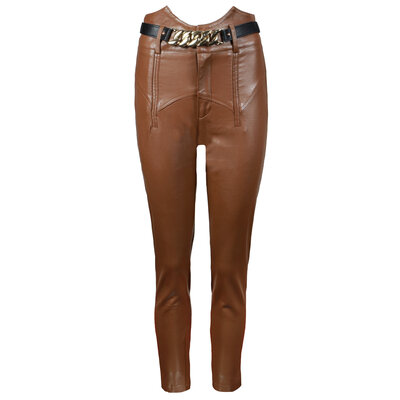 JAIMY High waisted chain belt leather pants camel