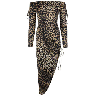 JAIMY Halo off shoulder travel dress leopard
