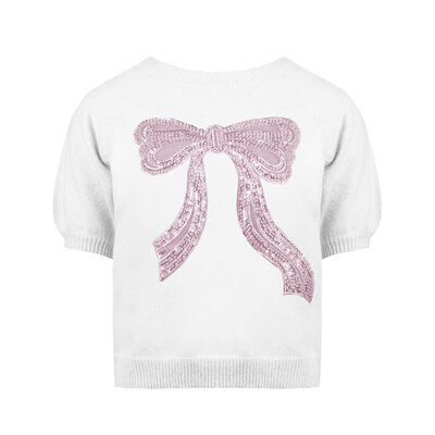 JAIMY Reign sequin bow sweater top white