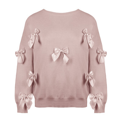 JAIMY Satin bow sweater pink