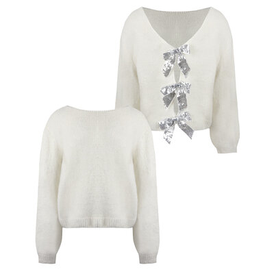 JAIMY Sequin bow sweater creme