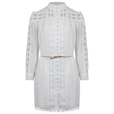 JAIMY Julieta belted embroidery dress white
