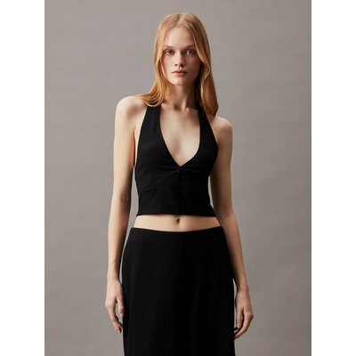 CALVIN KLEIN Crinkle halter neck top Ck black