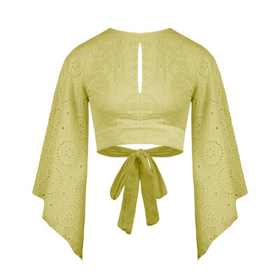 JAIMY Mary open back embroidery top yellow