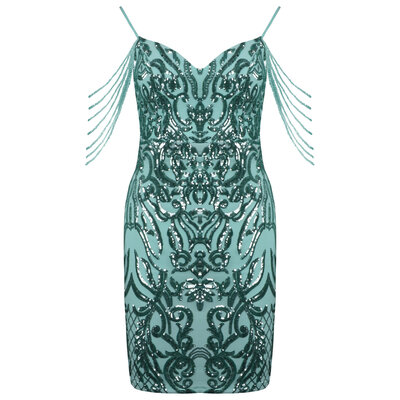JAIMY Rhea beaded detail sequin dress mint