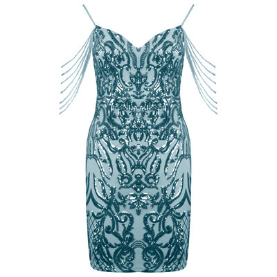 JAIMY Rhea beaded detail sequin dress blue