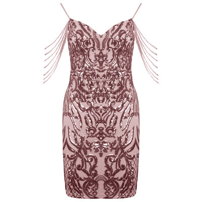 JAIMY Rhea beaded detail sequin dress pink