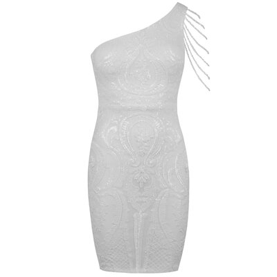 JAIMY Emilia beaded detail sequin dress white