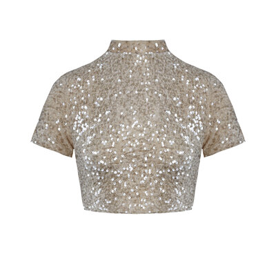 JAIMY Joella sequin cropped top beige