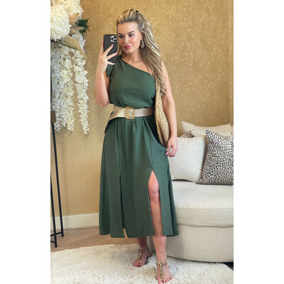 JAIMY One shoulder bow dress army green