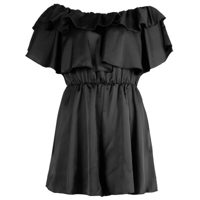 JAIMY Satin ruffle playsuit black