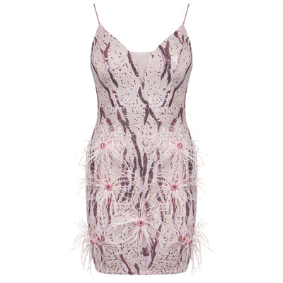 JAIMY Juliette feather detail sequin dress rose