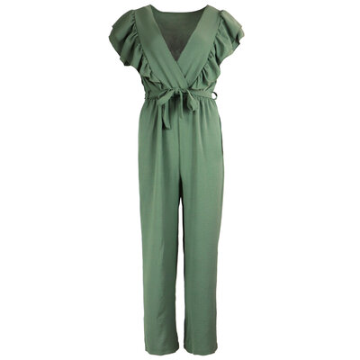 JAIMY Ruffle deep v jumpsuit green