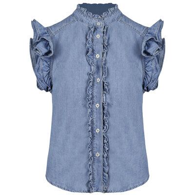 JAIMY Selah ruffle denim blouse blue