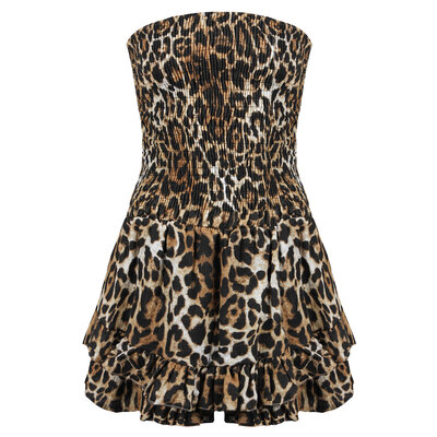 JAIMY Cotton strapless playsuit leopard