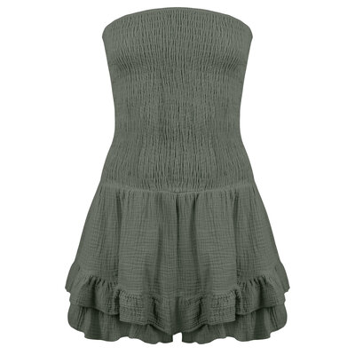 JAIMY Cotton strapless playsuit army green