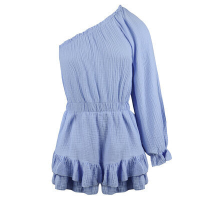 JAIMY One shoulder cotton playsuit light blue