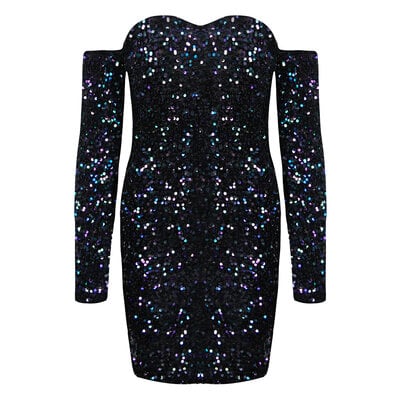 JAIMY Serena off shoulder sequin dress multi