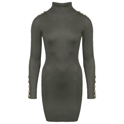 JAIMY Ayla gold button knitwear dress army green