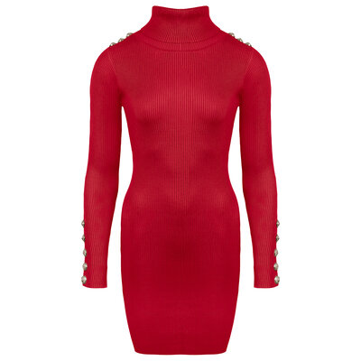 JAIMY Ayla gold button knitwear dress red