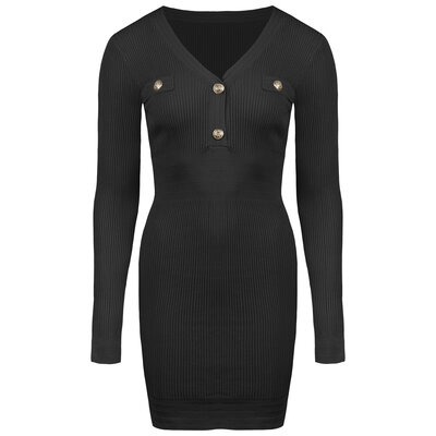 JAIMY Audrey gold button knitwear dress black