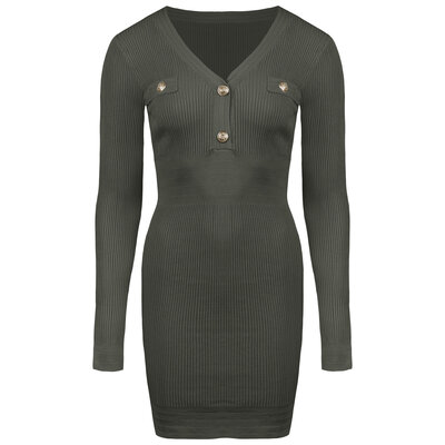 JAIMY Audrey gold button knitwear dress army green